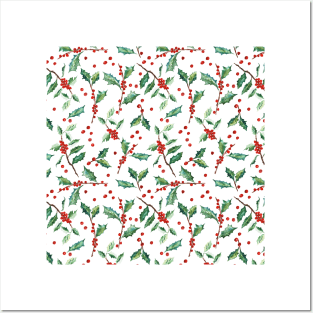 Christmas Holly Pattern Posters and Art